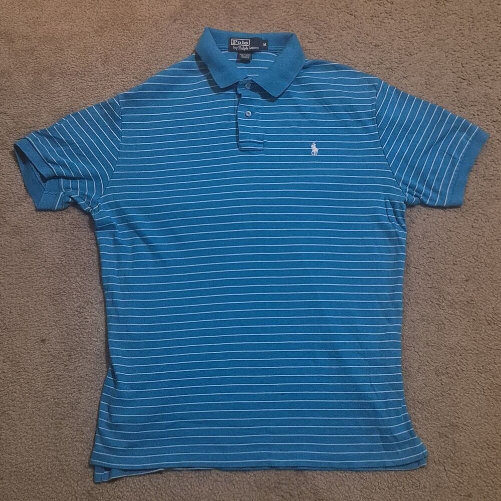Polo Ralph Lauren Blue White Striped Polo Shirt Men's Size Medium